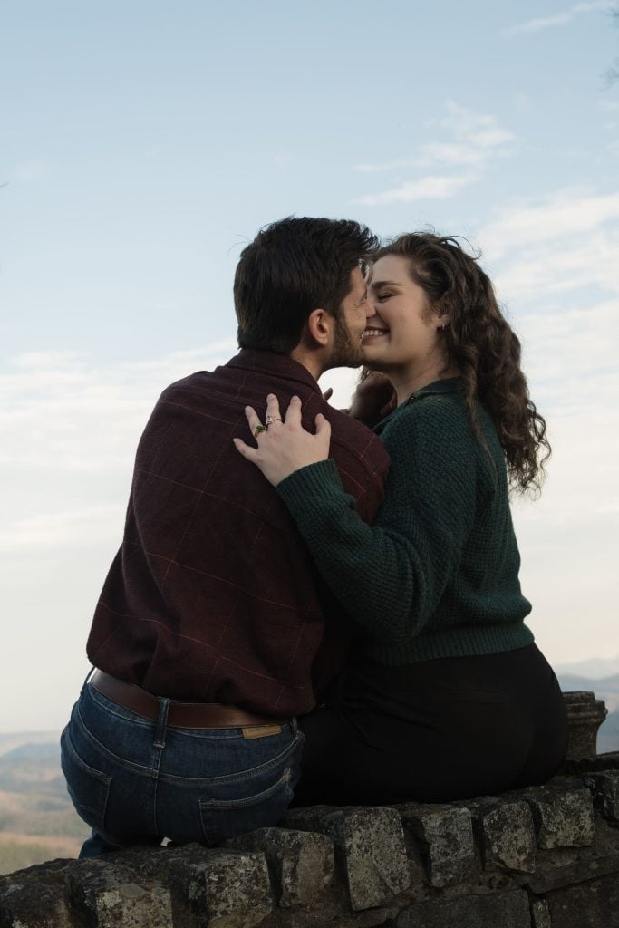 Couple kissing on mountain in NC - Couple Photoshoot Gideon Ridge NC