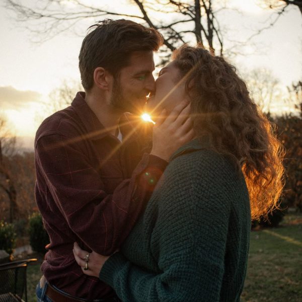 Couple Kissing in front of the sunset in Gideon Ridge NC - NC Mountains Couple Photography Session
